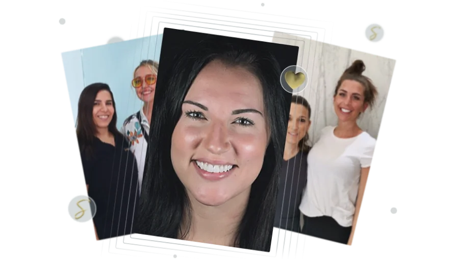 Collage of photos featuring a smiling dental patient and friendly clinic staff, conveying a welcoming and professional atmosphere for dental care services.