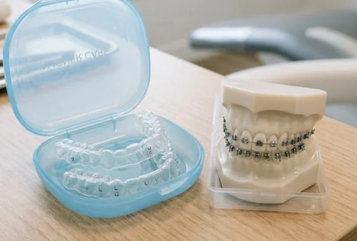 Comparison of traditional braces and clear aligners for orthodontic treatment options.